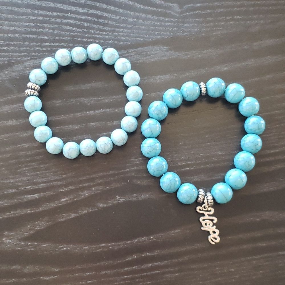 Very Pretty Brand New Set of 2 "HOPE" Blue Bead Bracelets